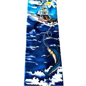 VTG 90s Deep Sea Fishing Silk Tie Marlin Sailfish Fish Print Vauda Mazzeo USA